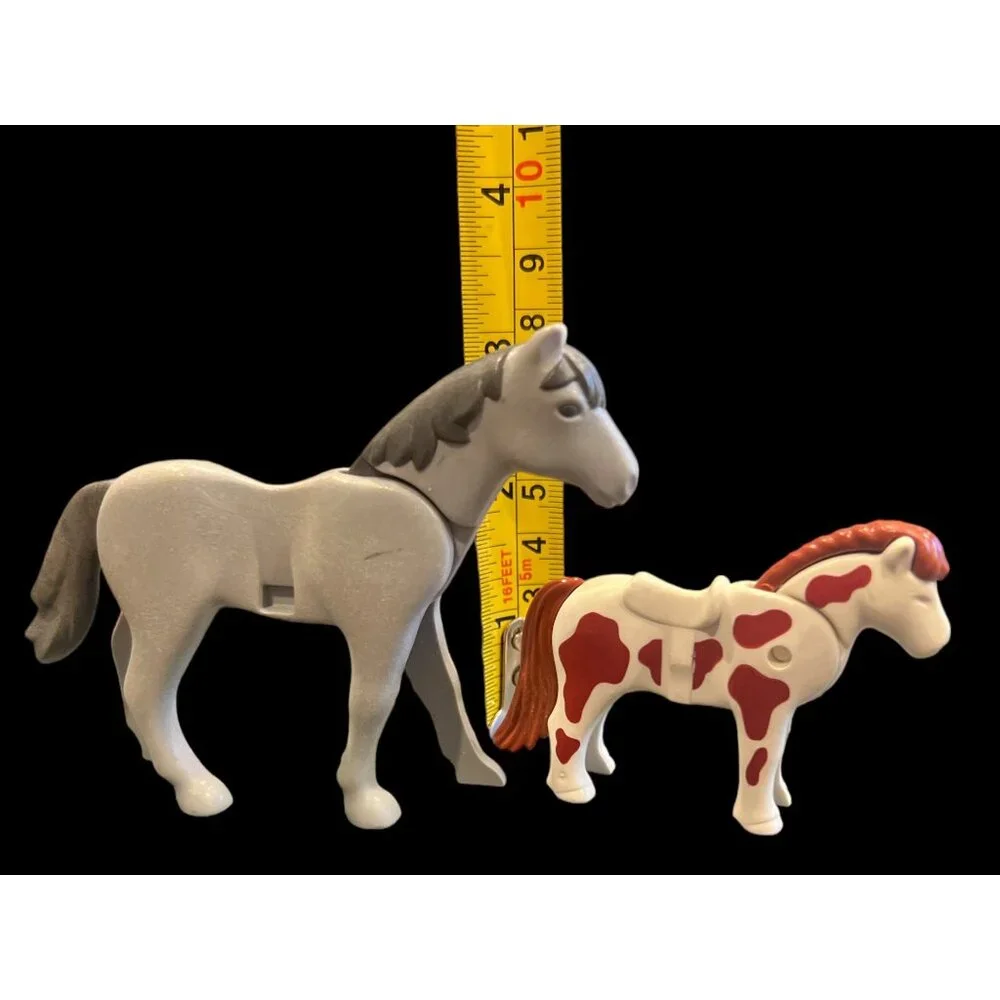 2000s‎ Playmobil Lot of 2 Horses, Brown & White Shetland Pony & Gray Adult Horse